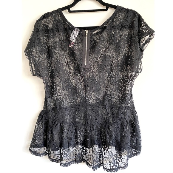 Ransom Black Lace Baby Doll Tee with Zipper on Back - Size XL - Picture 3 of 4
